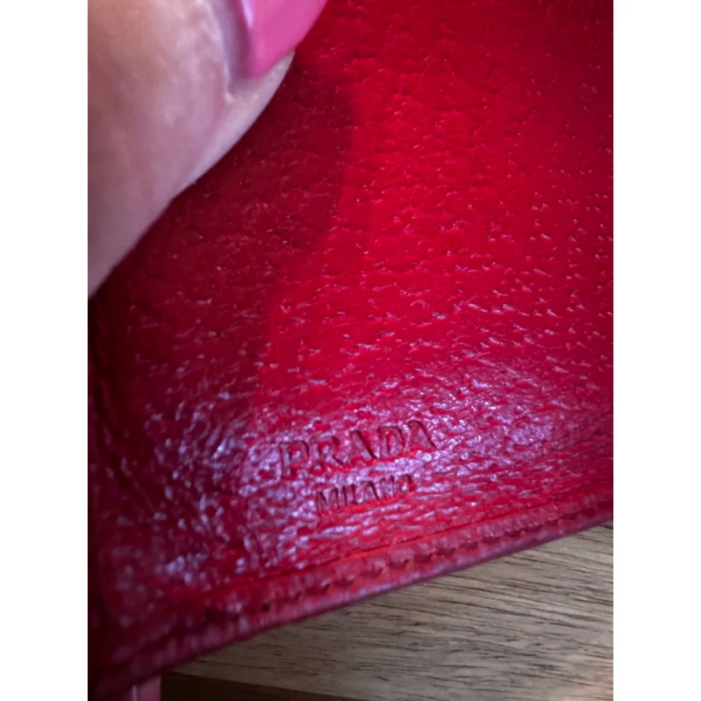 Prada Red Leather Compact Snap Wallet